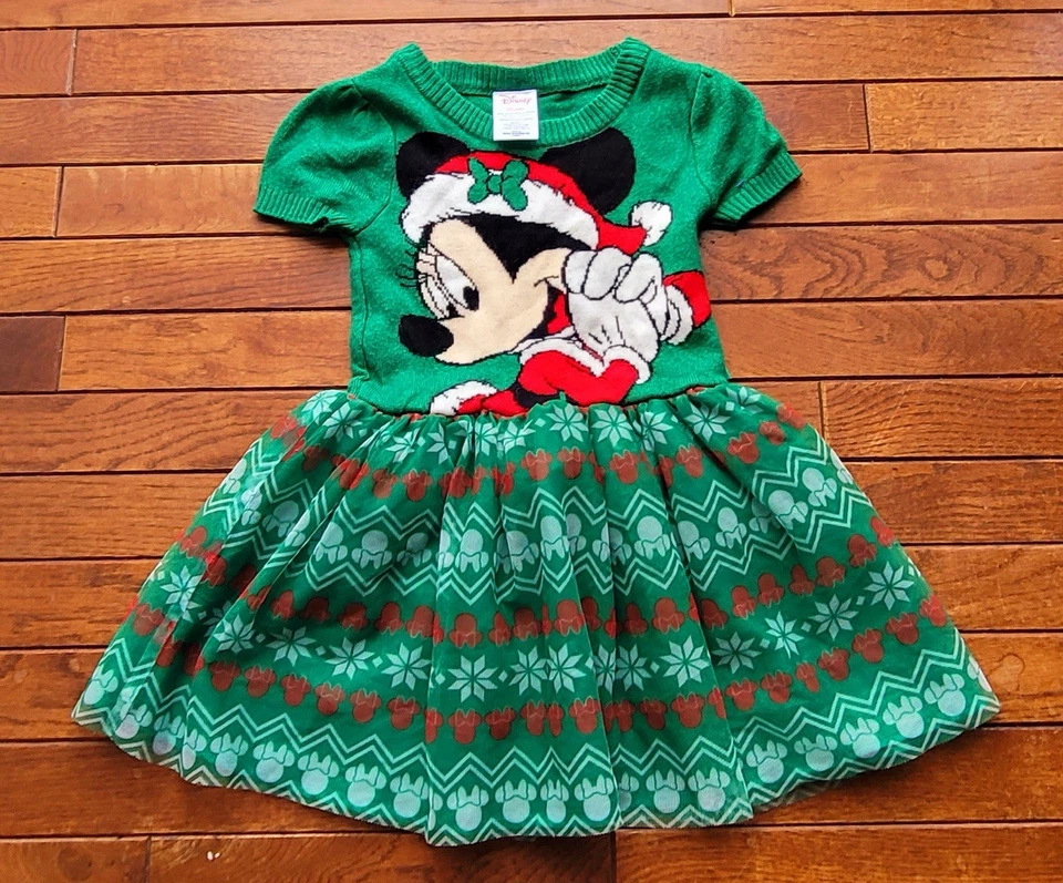 DISNEY Рождество MINNIE MOUSE зеленый тюль свитер платье размер XS (4-5) - Изображение 1 из 4