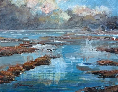 seascape painting, coastal art, original acrylic, ocean waves - image 1 of 4