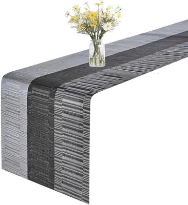 GIVERARE Table Runner, 12x107in Heat-Resistant Woven 12x107, Black+silver  - Image 1 of 4