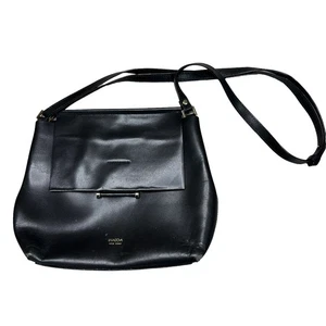 IMAGO-A Black Leather Basic Shoulder Bag Purse  - Picture 1 of 5