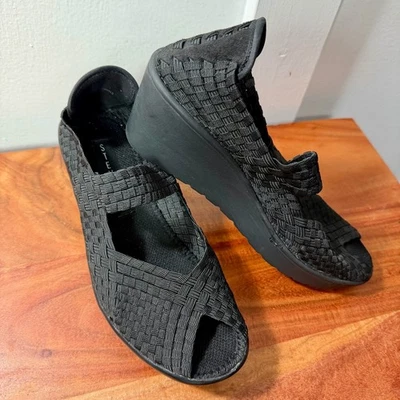 Sandalias de cuña STEVEN BY STEVE MADDEN BRYNN negras tejidas punta abierta zapatos talla 7,5 Foto 1 de 4