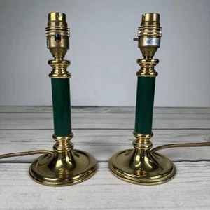 Vintage Matching Pair Of Brass & Green Candlestick Table Lamps. Made In England - Picture 1 of 10