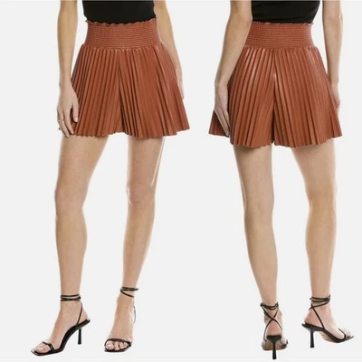 A.L.C. $295 Bondi Plisado Imitación Cuero Elástico Pull-On Short en Russet Talla 8 Foto 1 de 4
