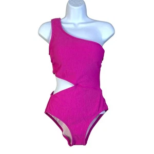 Michael MK strukturierter One-Shoulder-Badeanzug mit Cutout pink Damen 8 neu mit Etikett LESEN - Bild 1 von 11
