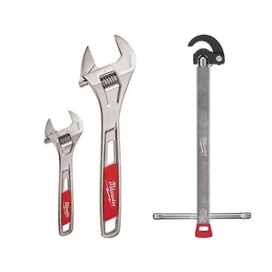 Milwaukee 6 in. and 10 in. Adjustable Wrench with 1.25in. Basin Wrench (3-Piece) - Picture 1 of 10