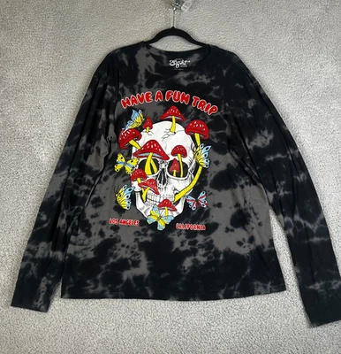 Have A Fun Trip Skull T Shirt Mens Large Tie Dye Grey Black  Mushroom Butterfly - Image 1 of 4