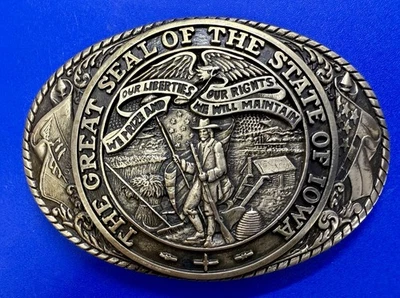 Hebilla de cinturón de latón macizo serie Great State Seal Tony Lama de colección Iowa Foto 1 de 4