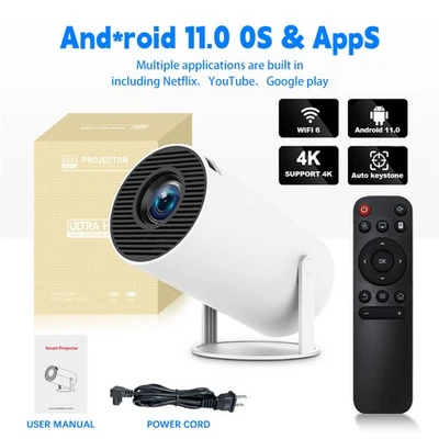 4K Mini Projector 20000 Lumen LED 1080P WiFi Bluetooth UHD Portable Home Theater - Image 1 of 4