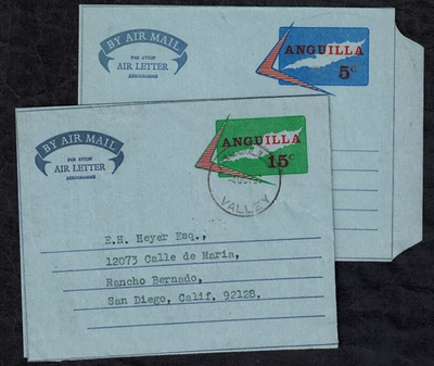 Anguilla 1968 2 Air Letters 5 Cent Mint & 15 Cent Used From Anguilla Valley - Image 1 of 2