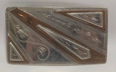 Hebilla de cinturón vintage de latón tono plata triángulos geométricos Foto 1 de 4