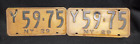 Vintage 1929 New York License Plates  Y 59-75 Matching pair
