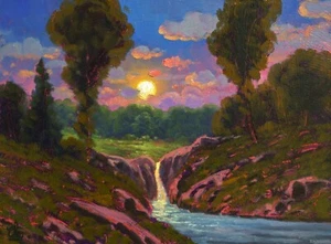 Oil Paintings Original Vintage Antique Style Landscape California Moon MAX COLE - Picture 1 of 8