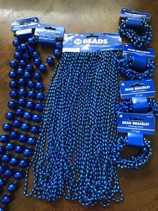 Set Of 24 Blue Plastic Beaded Necklaces 30” & Four Stretch Bracelets Brand New - Picture 1 of 4