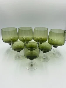 Sasaki Crystal Olive Green Water/Wine/Sherry Glasses Lot of 8 - Picture 1 of 7