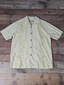 Tommy Bahama Shirt Mens S/P Yellow Short Sleeve Embroidered Linen 100% Silk - Picture 1 of 9