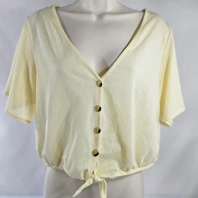 Blusa top mujer H&M talla L Grande Manga Corta Cuello en V Transparente Peso Ligero Amarillo Foto 1 de 4