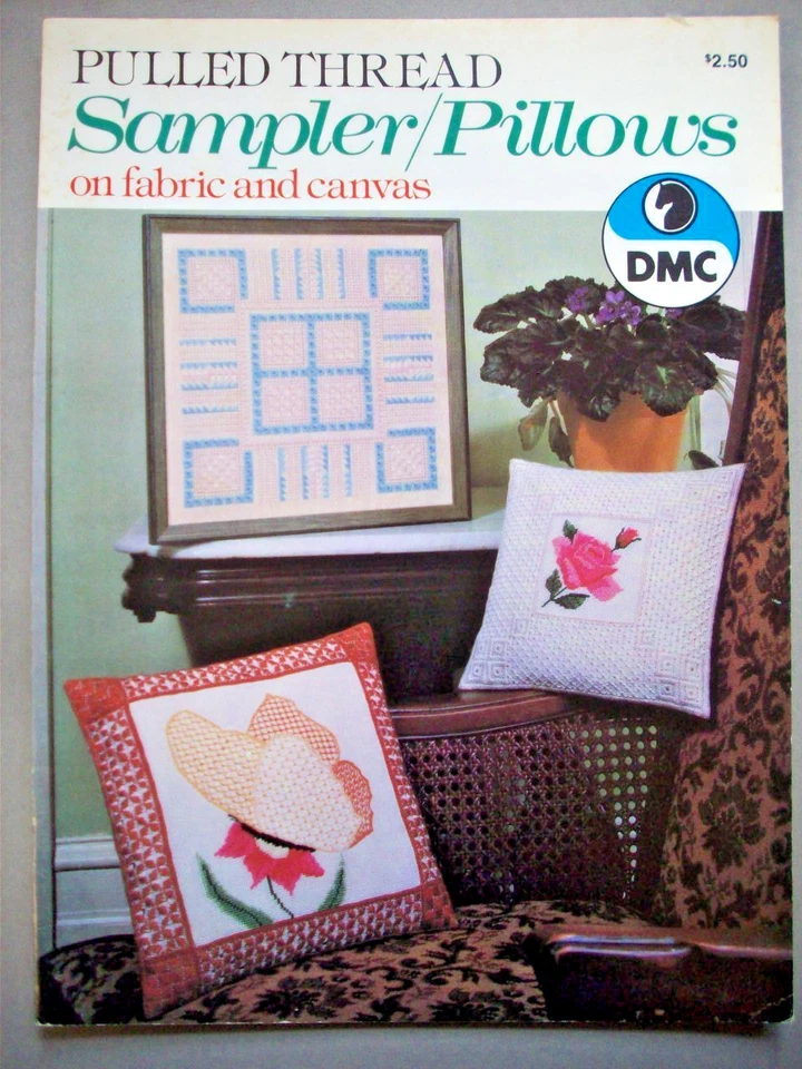 Pulled Thread Sampler Pillows on fabric canvas butterfly rose  - Image 1 of 1
