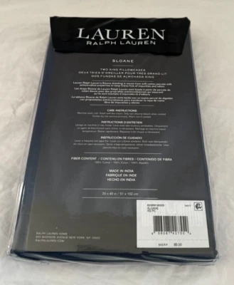 Fundas de almohada Ralph Lauren Sloane azul marino dos rey $85 nuevas en paquete Foto 1 de 4