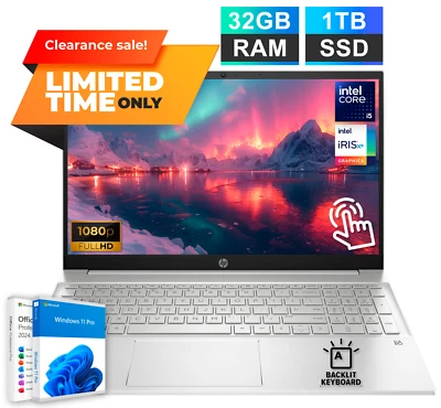 2025 HP 15.6" Laptop Computer Touch 10-Core Intel i5 32GB RAM 1TB SSD Office2024 - Image 1 of 4