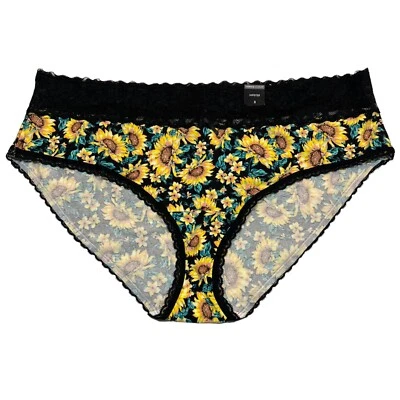 全新带标签 TORRID Hipster 内裤 尺寸 3X-4X 黑色 黄色 花卉 球衣 蕾丝 — 第 1/4 张图片