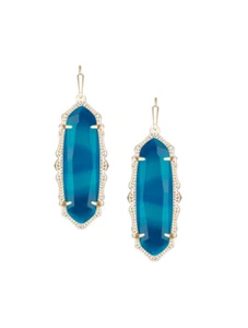 Kendra Scott Blue Agate Francie Drop Gold Earrings Rare - Picture 1 of 1