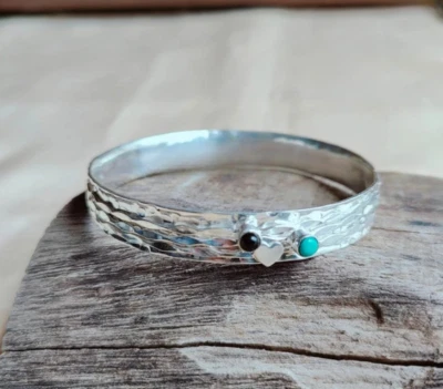 Pulseira giratória de pedra preciosa turquesa designer pulseira feita à mão Si41 - Imagem 1 de 4