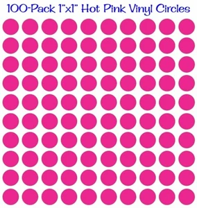 100er Pack - 1"x1" Runde Hot Pink Vinyl Aufkleber Abziehbilder Kreise Tupfen Gestanzt - Bild 1 von 1
