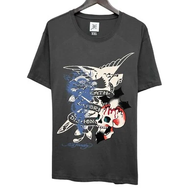 Ed Hardy NEW Men's Size XXL Crewneck Steel Gray S/S T-Shirt Eagle Skull Cotton - Image 1 of 4