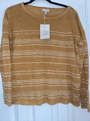 NWT garnet hill linen sweater Striped Yellow Mustard Side Small - Image 1 of 4