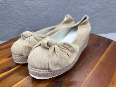 Zapatos de vestir sin cordones mocasines de cuña beige para mujer talla 8-8,5 gamuza sintética Foto 1 de 4