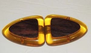 Vintage 1930's - 1940's Lucite & Wood  Belt Buckle - Picture 1 of 3