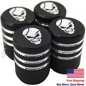4x Wheel Tire Valve Cap Stem Cover For Bike, Car, Trucks Skull BLACK - Picture 1 of 6