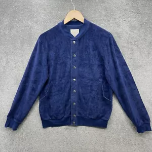 La Paz Jacket Mens Small Blue Velour Cardigan Ribbed Snap Pocket - Picture 1 of 12