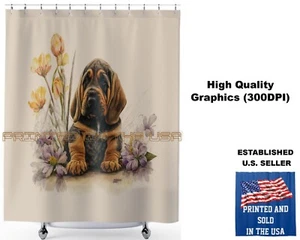 Bloodhound Welpe Hund Blumen Aquarell Kunst #3 Standard Badezimmer Duschvorhang - Bild 1 von 5