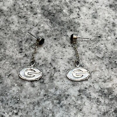 Pendientes colgantes con logotipo de Georgia Bulldogs tono plata con diamantes de imitación negros Foto 1 de 4