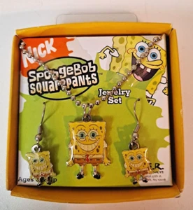 Spongebob Squarepants Charm Metal Pendant Necklace & Earrings Nickelodeon 2005 - Picture 1 of 2