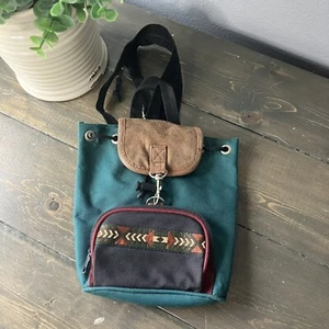 Vintage Mini Backpack Purse 90’s Green Embroidered Boho Festival Grunge Tribal - Picture 1 of 11