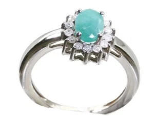 1.14ct Esmeralda & Diamante Anillo En 14K de Oro Blanco - Imagen 1 de 8