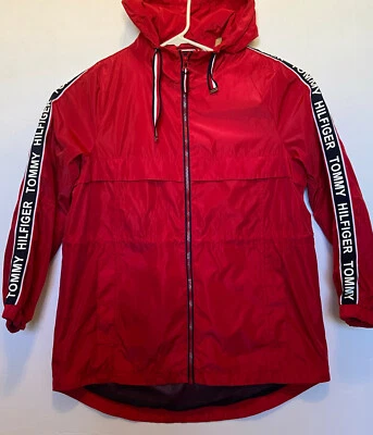 Chaqueta cortavientos Tommy Hilfiger roja con logotipo cinta manga a rayas para mujer mediana Foto 1 de 4