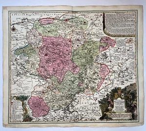 GERMANIA WESTFALIA MATTHAUS SEUTTER 1730 GRANDE MAPPA ANTICA XVIII SECOLO - Foto 1 di 13