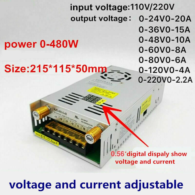 Power 480W Supply Adjustable Current limit 12V 24V 36V 48V 60V 80V 120V - Image 1 of 4