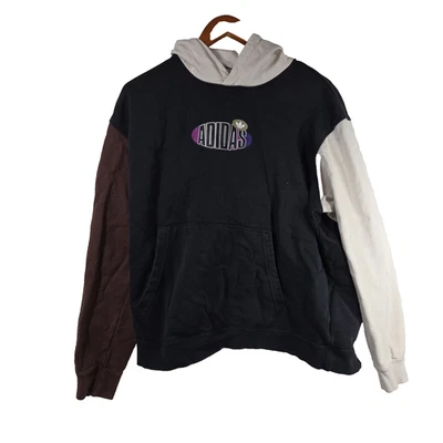 Vtg Adidas Hoodie Sweatshirt XL Black Pullover Colorblock Athletic Y2k Hip Hop - Image 1 of 4