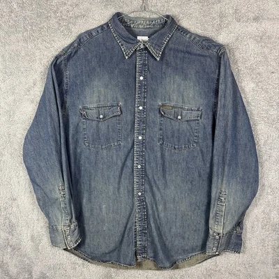 Camisa Calvin Klein Para Hombres XL Denim Perla A Presión Vaquero Western Ropa de Trabajo Utilidad Desvanecimiento Foto 1 de 4