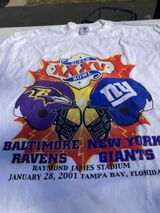Vintage 2001 Super Bowl Matchup T-Shirt NY Giants vs Baltimore Ravens Size XL - Picture 1 of 6