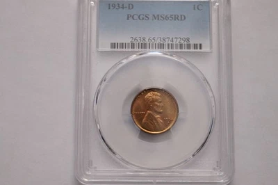 1934-D LINCOLN CENT  GRADED PCGS MS65RD - Image 1 of 4