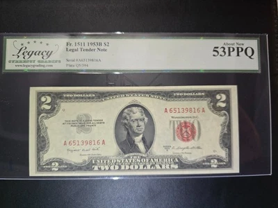 1953B $2 Legal Tender Note Fr. 1511 AA Block Smith / Dillon Legacy About New 53 - Image 1 of 4