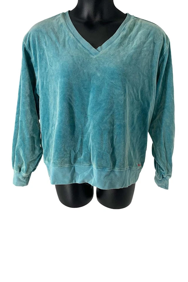 Pullover de terciopelo teñido Peace Love World Garment turquesa Foto 1 de 1