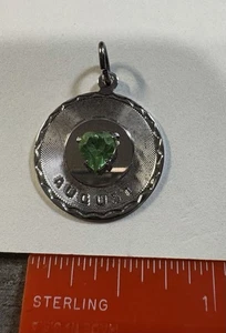 Simpson Sterling Silver August Birthstone Charm Heart Green Peridot Vintag - Picture 1 of 2