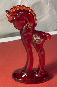 Mosser Glass Pony Horse - Red - 5.5" Tall - Gold Flowers/Vines - Ltd Ed 5/22 - Picture 1 of 7