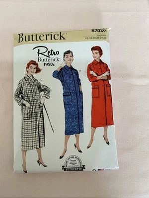Butterick B7020 Retro Vintage 50s Long Classic Box Dress Coat Sz (18-26) Pattern - Image 1 of 2